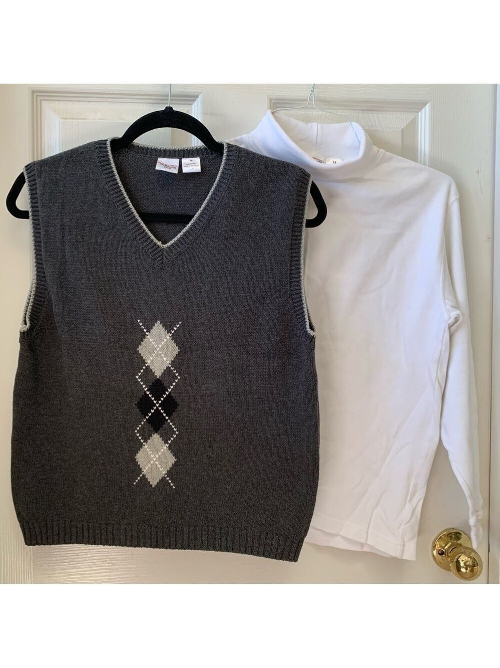 TALBOTS KIDS 2 pc argyle knit sweater vest long sleeve turtleneck shirt winter